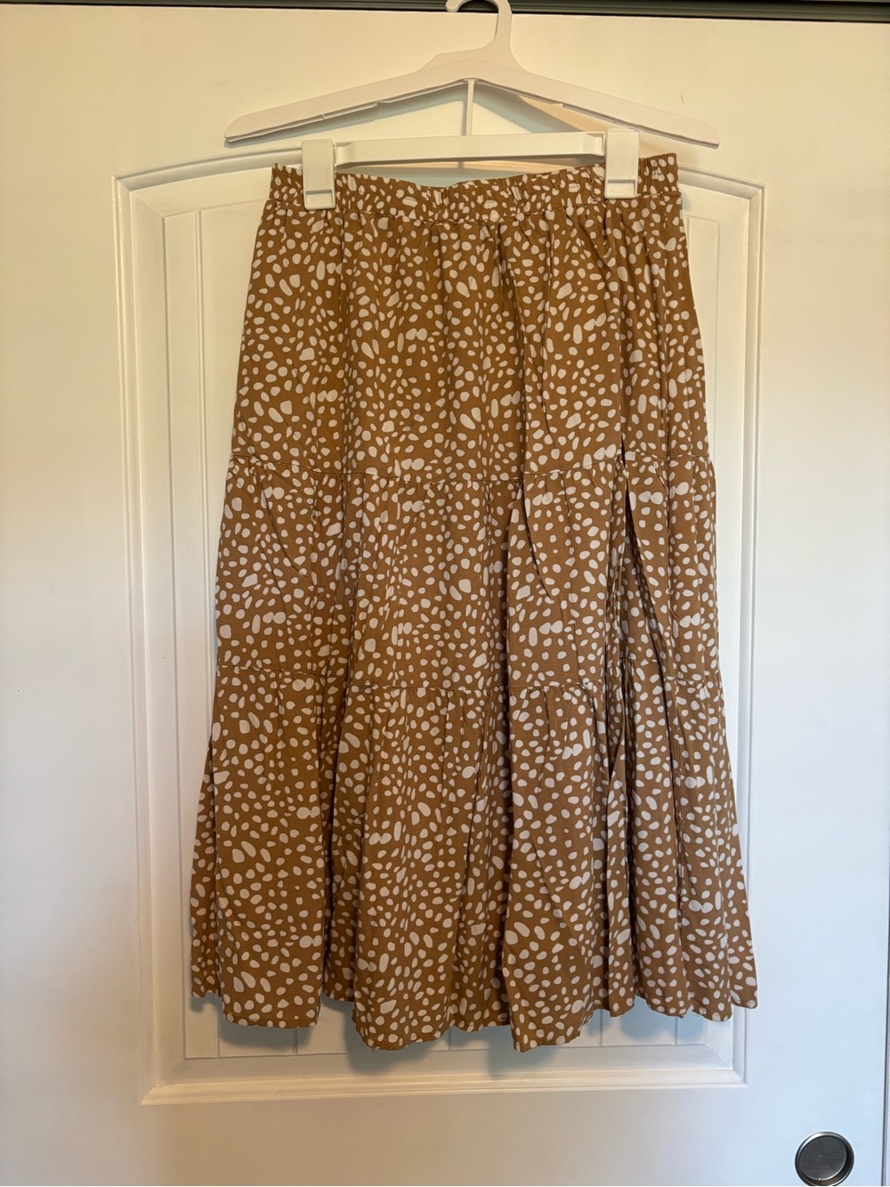 Amazon Brown Polka Dot Tiered Midi Skirt